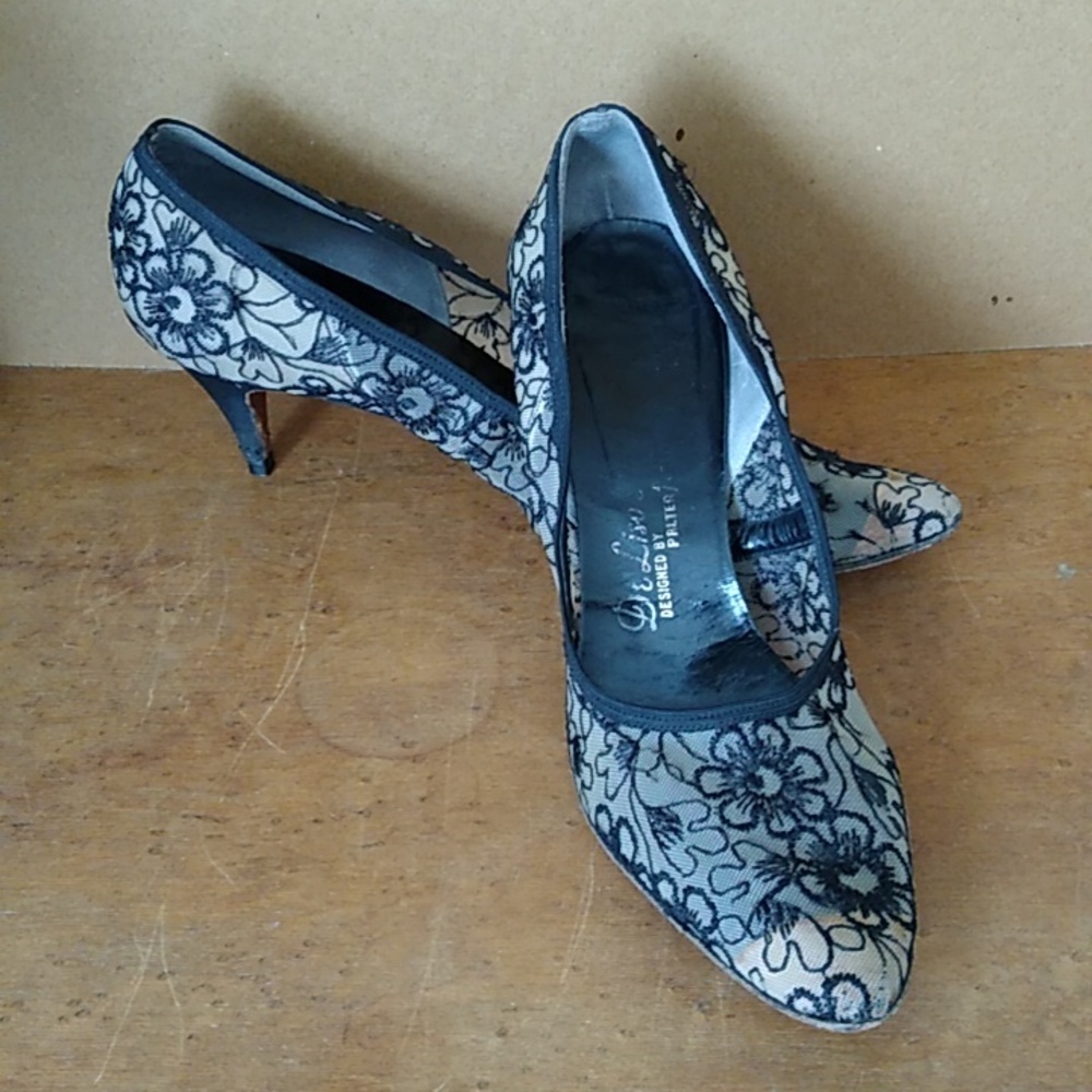 Vintage High Heels 1960s Sheer Floral